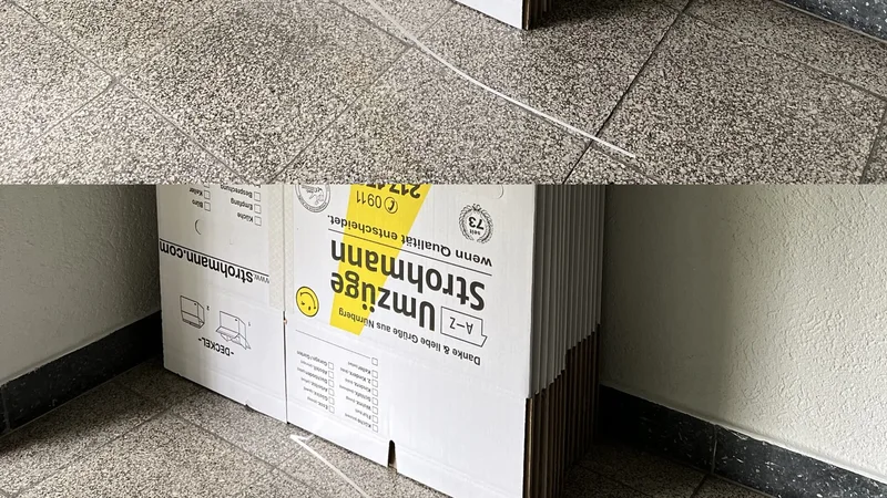 Beschriftete Raumfelder auf einem Umzugskarton.